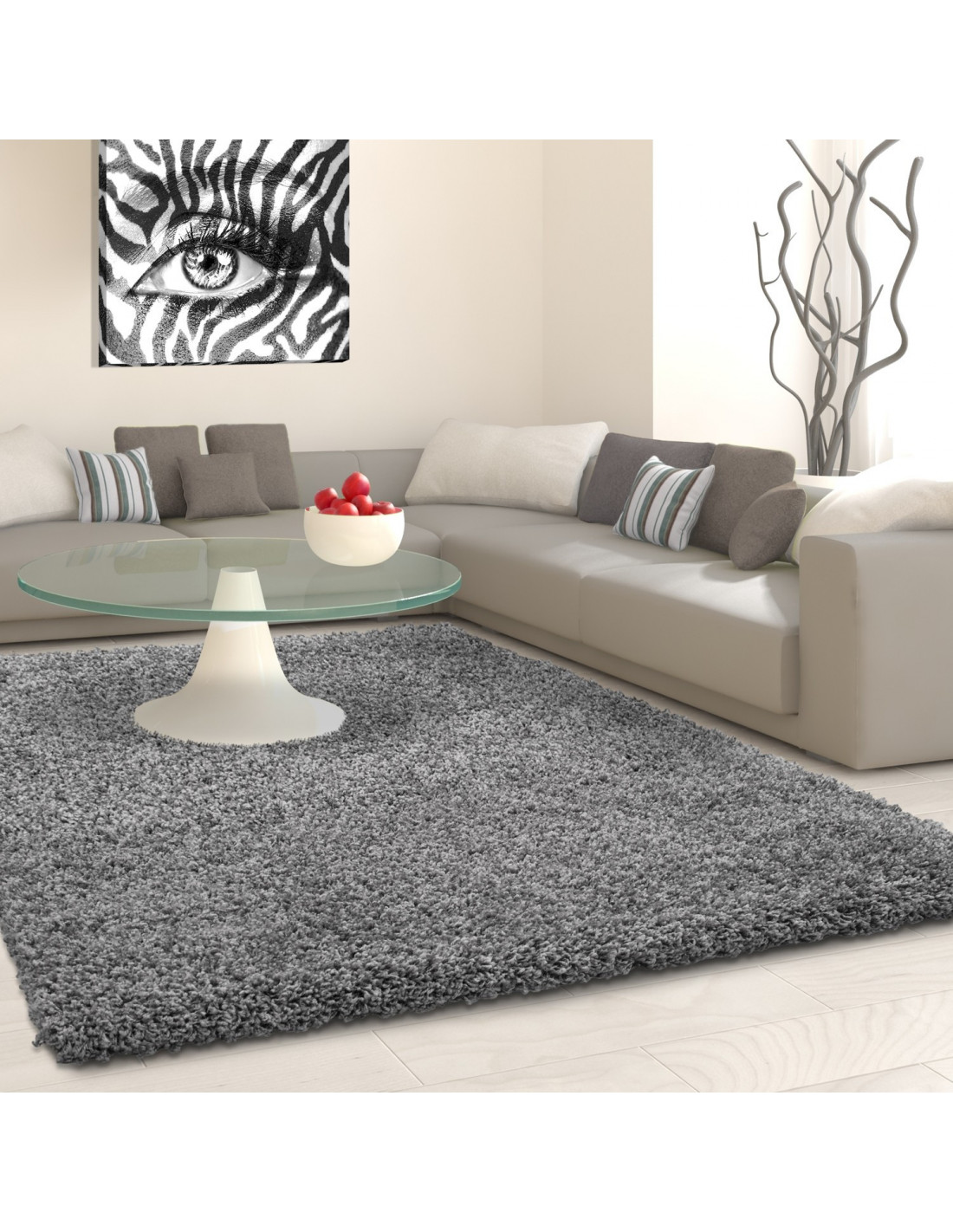 Shaggy carpet, pile height 3cm, plain gray