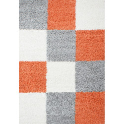 Shaggy carpet checkered terracotta white gray