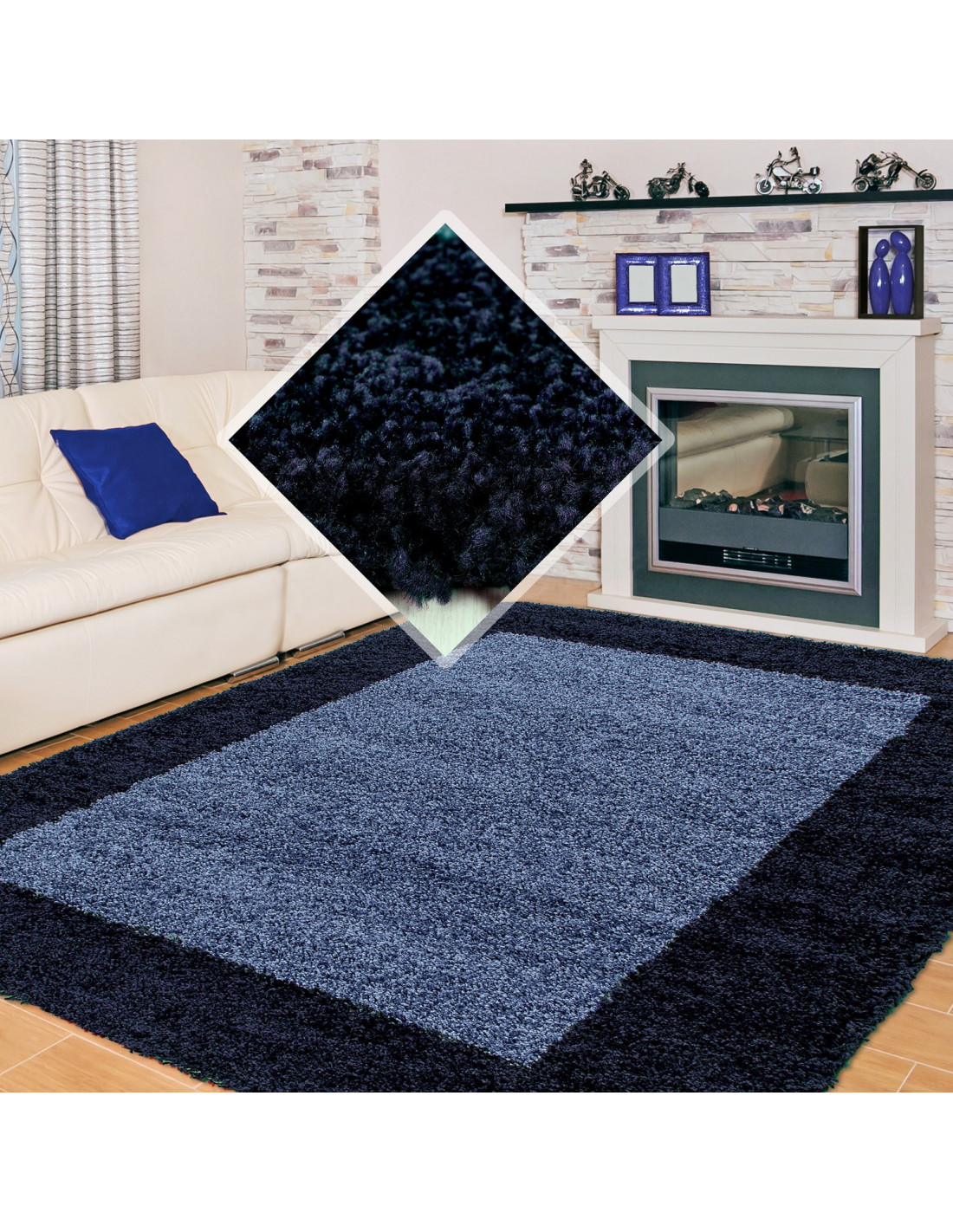 Merg dun browser Hoogpolig tapijt, hoogpolig, langpolig, woonkamer hoogpolig tapijt,  2-kleurig poolhoogte 3 cm, marineblauw