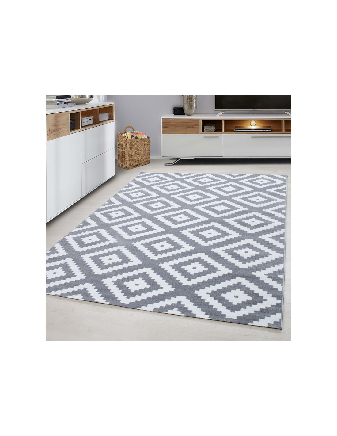 Designer living room youth room carpet wall motif checkered Plus 8005 Gray