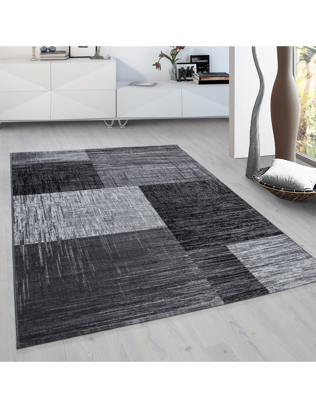 Modern designer living room youth room rug Plus 8001 black