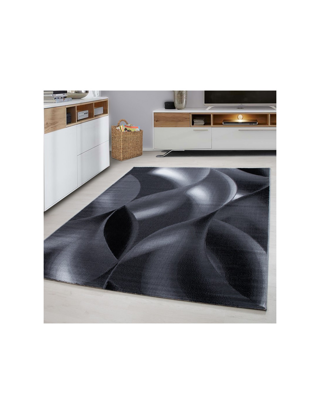 Diseño de sala de estar para jóvenes alfombra motivo de pared a cuadros Plus 8008 negro