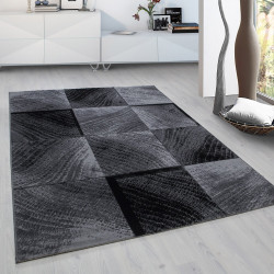 Nowoczesny designerski dywanik do salonu w kratkę z motywem fali Plus 8003 czarny