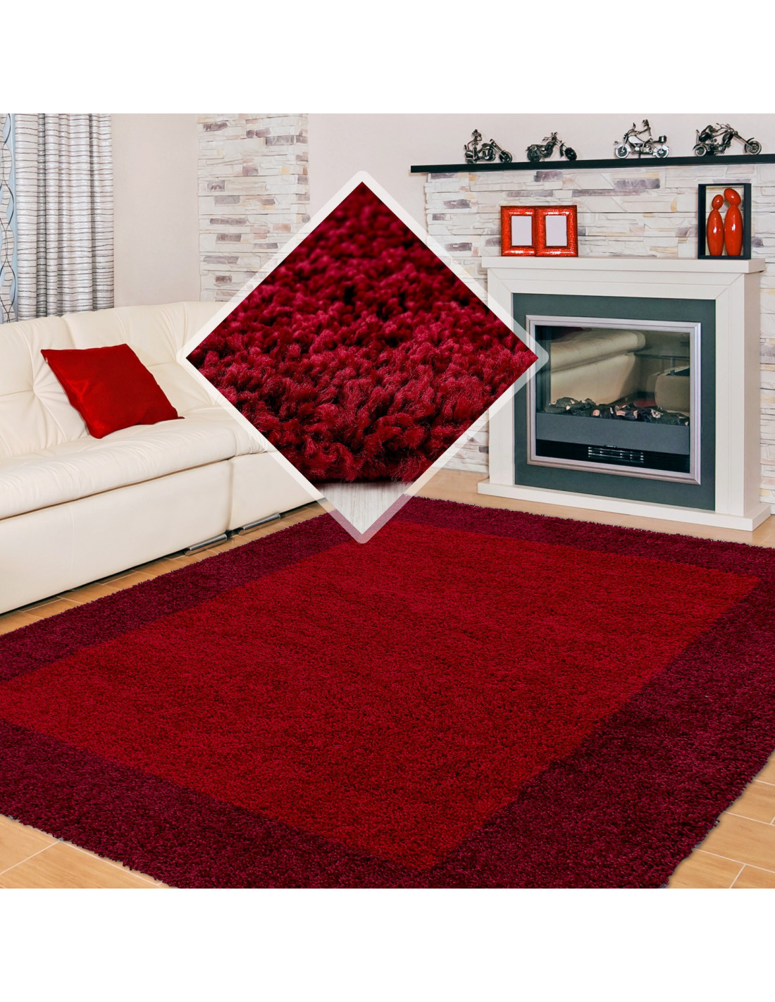 Shaggy Carpet Alfombra Shaggy 2 Colores Rojo y Burdeos