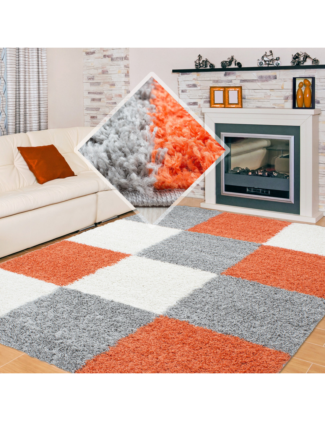 Hoogpolig tapijt met lange pool, twee kleuren, verschillende maten en kleuren