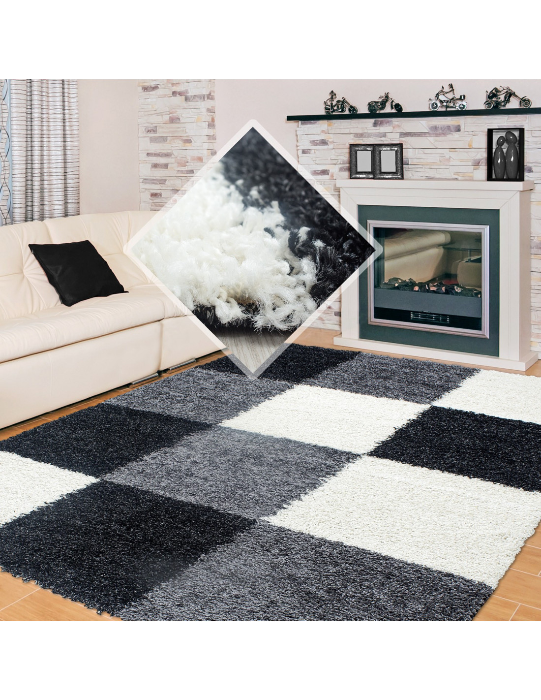 Tapis moderne à carreaux Anthracite noir blanc modèle de tapis 