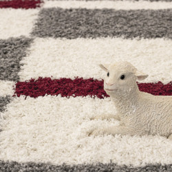 Shaggy carpet, pile height 3cm, gray-white-red