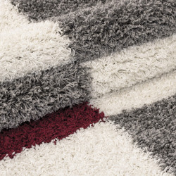 Shaggy carpet, pile height 3cm, gray-white-red
