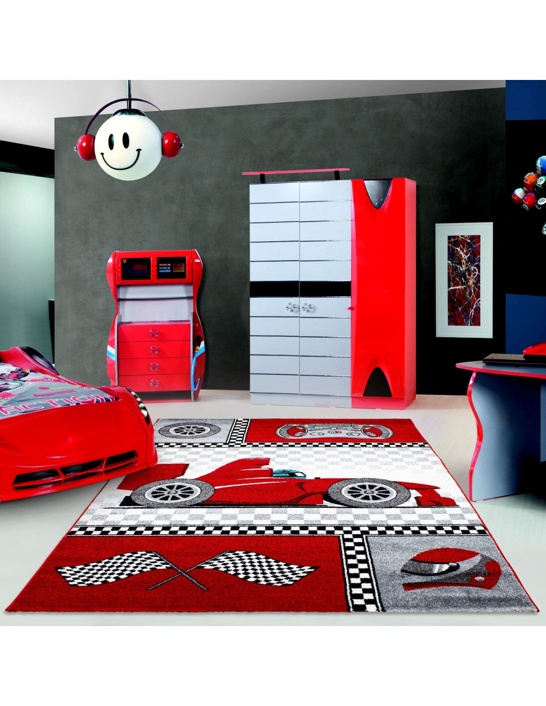 Kinderteppich Kinderzimmer Teppich mit motiven Formel 1 Rennwagen Kids 0460 Rot