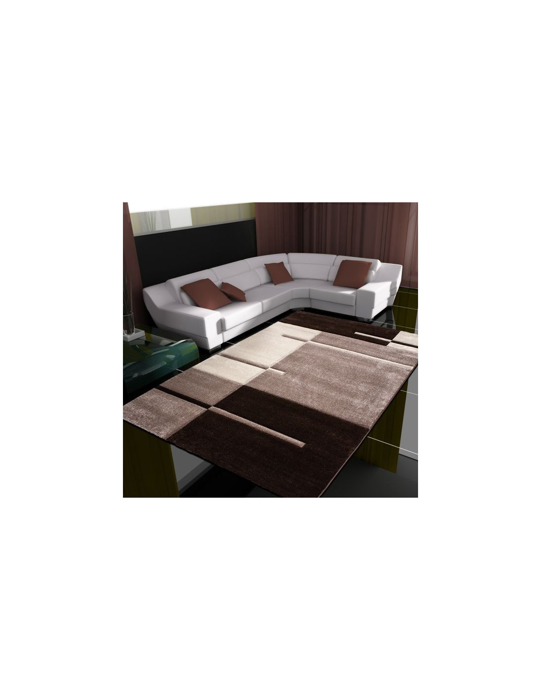 Tappeto da soggiorno 3D dal design moderno con taglio sagomato Hawaii 1310 marrone