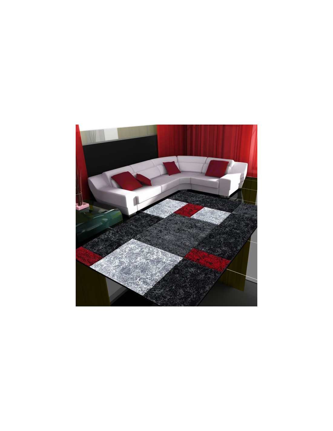 Modern designer contour cut 3D living room rug Hawaii 1330 red