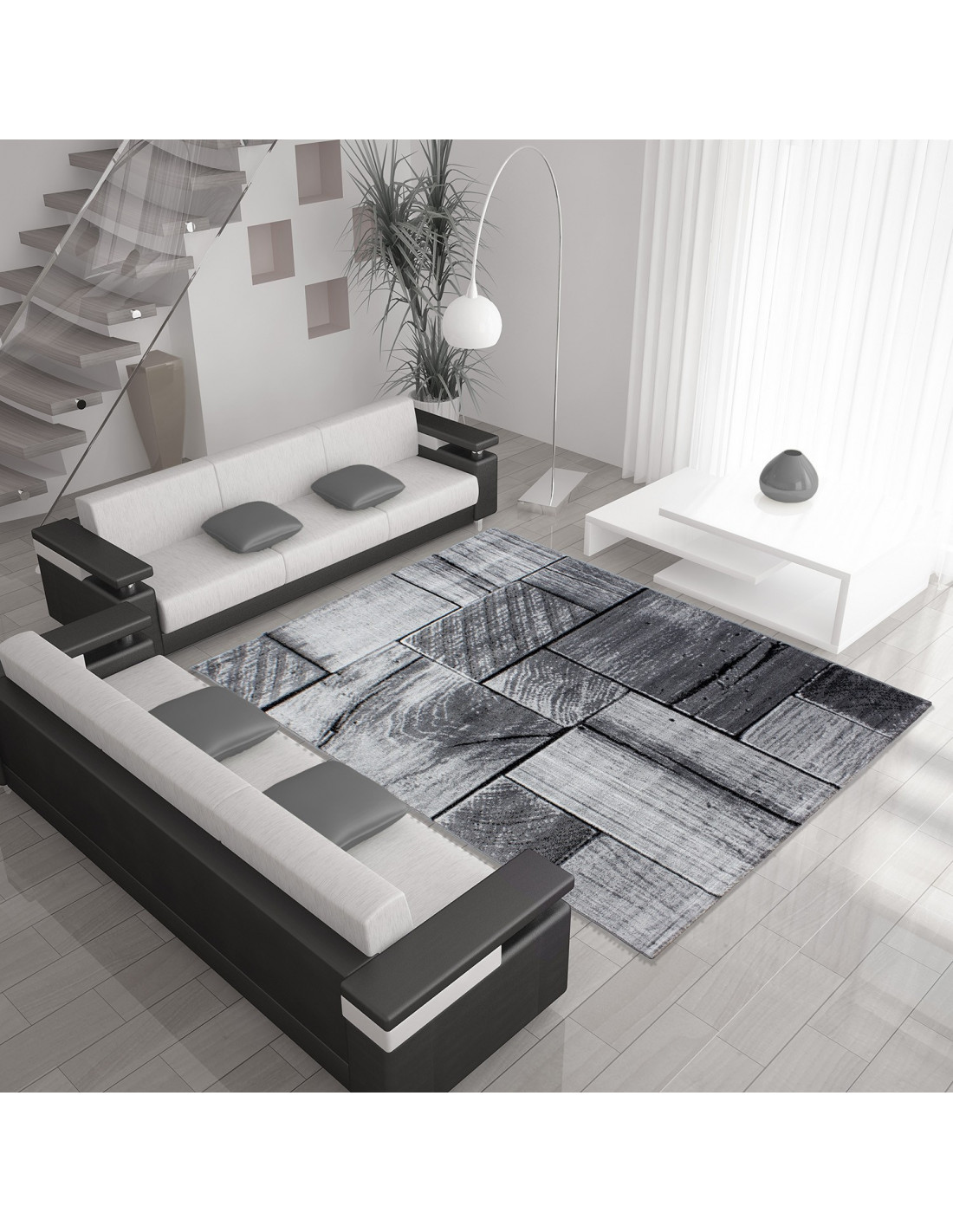 Modern design woonkamertapijt met houtmotief PARMA 9260 zwartgrijs