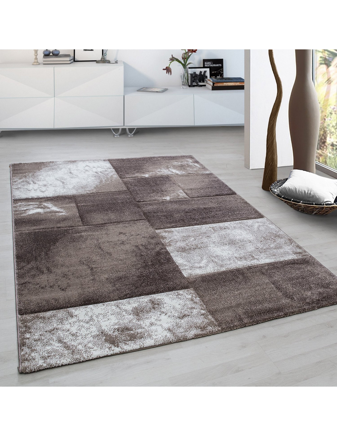 Modern designer contour cut 3D living room rug Hawaii 1710 beige