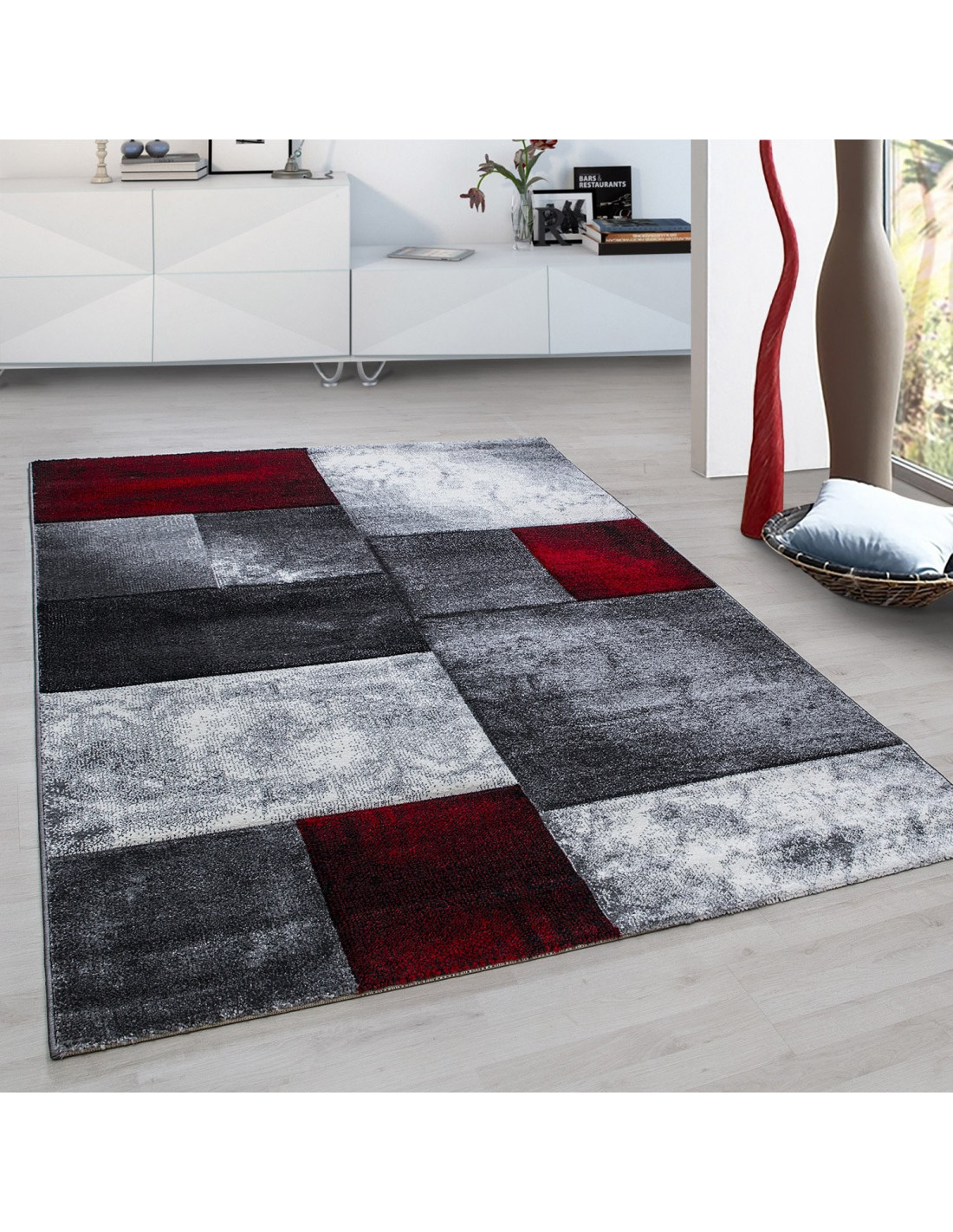 Modern designer contour cut 3D living room rug Hawaii 1710 red