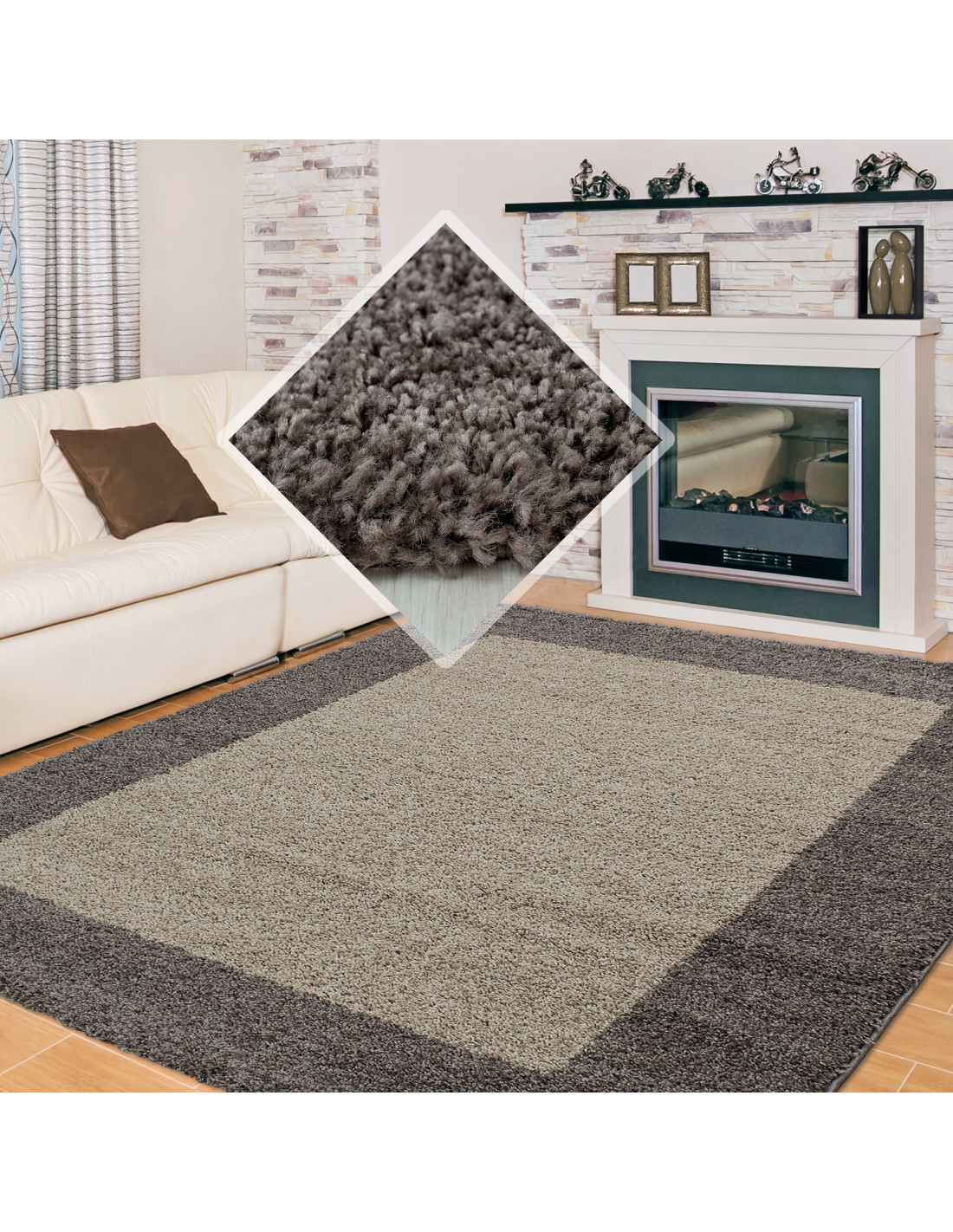 Shaggy carpet, high pile, long pile, living room shaggy, pile height 3cm, taupe mocca