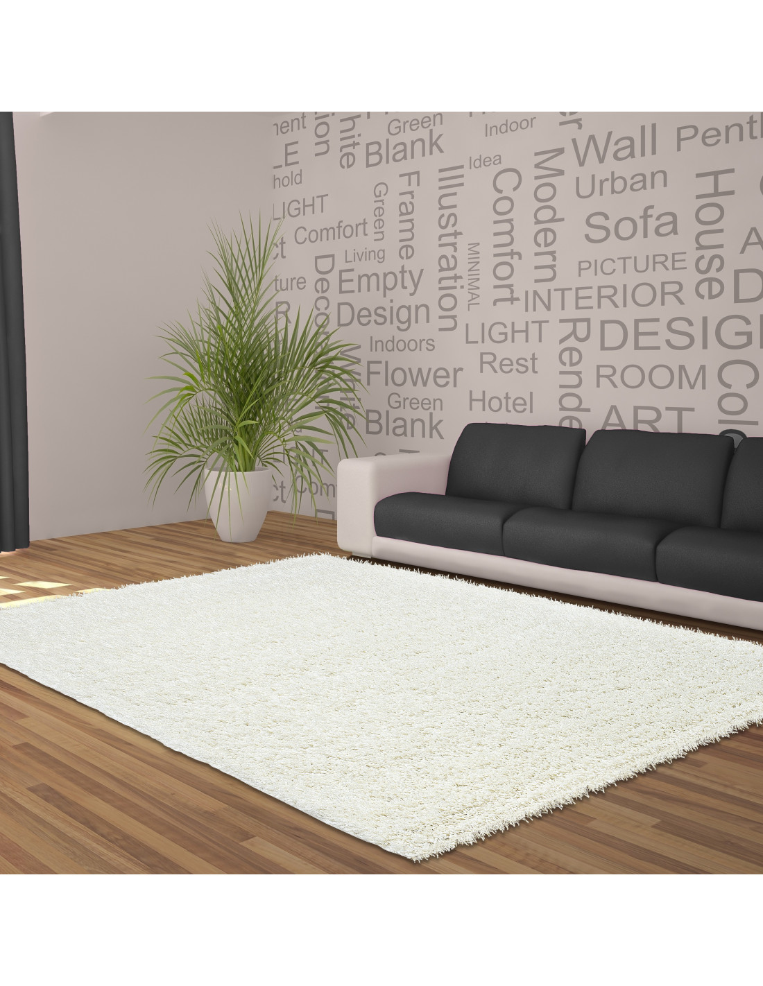 Hoogpolig tapijt, hoogpolig, hoogpolig, hoogpolig tapijt in de woonkamer, effen kleur, poolhoogte 5 cm, crème