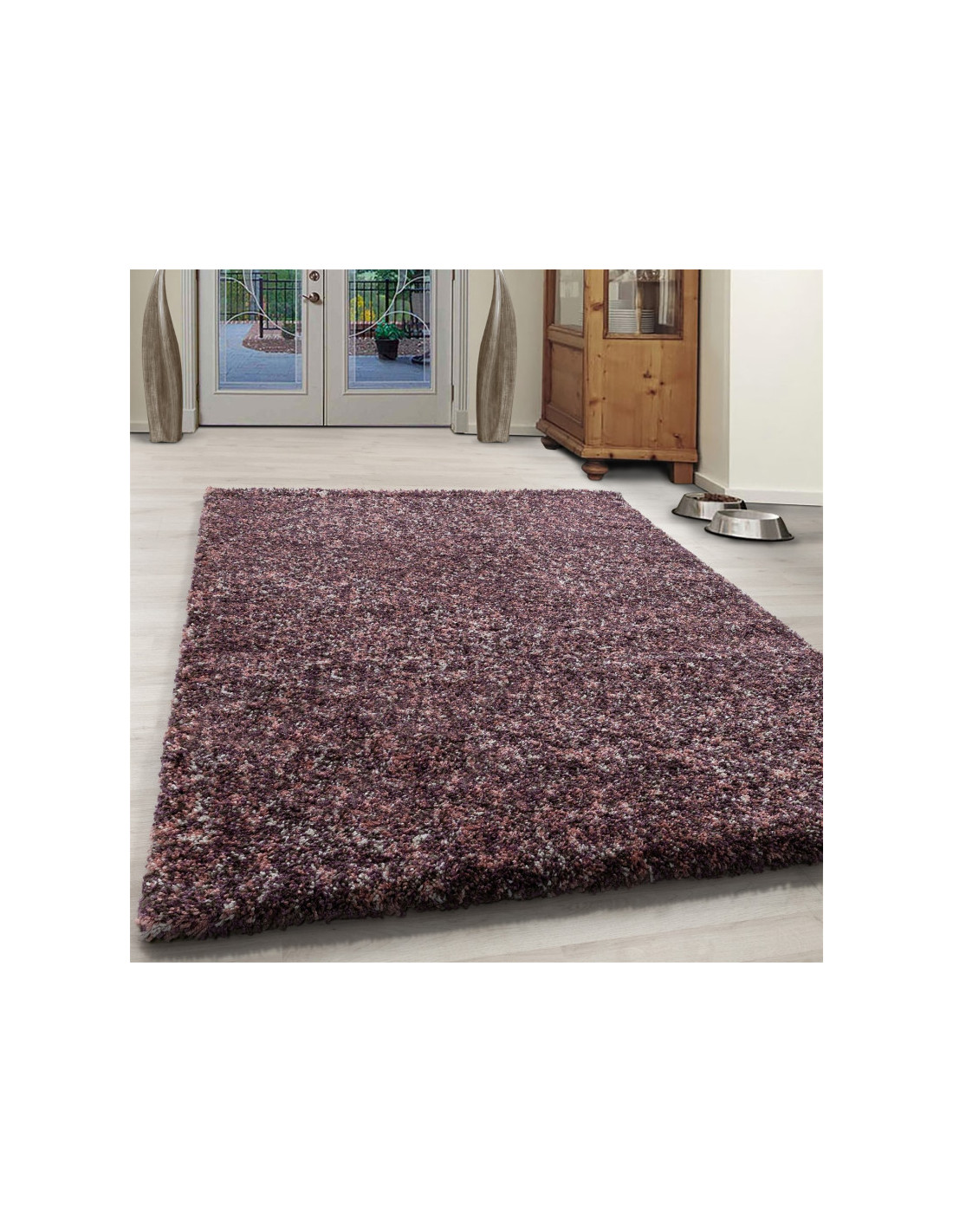 Vardagsrum shaggy matta hög kvalitet lång lugg djup lugg rosa krämtaupe fläckig