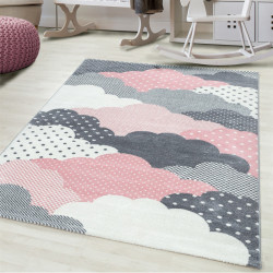 Children's carpet Children's room carpet 3D clouds motif pink gray white