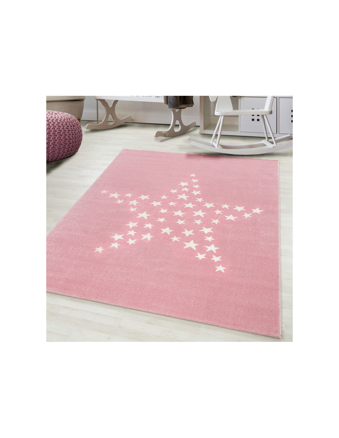 Children's carpet Children's room carpet 3D motif star pink