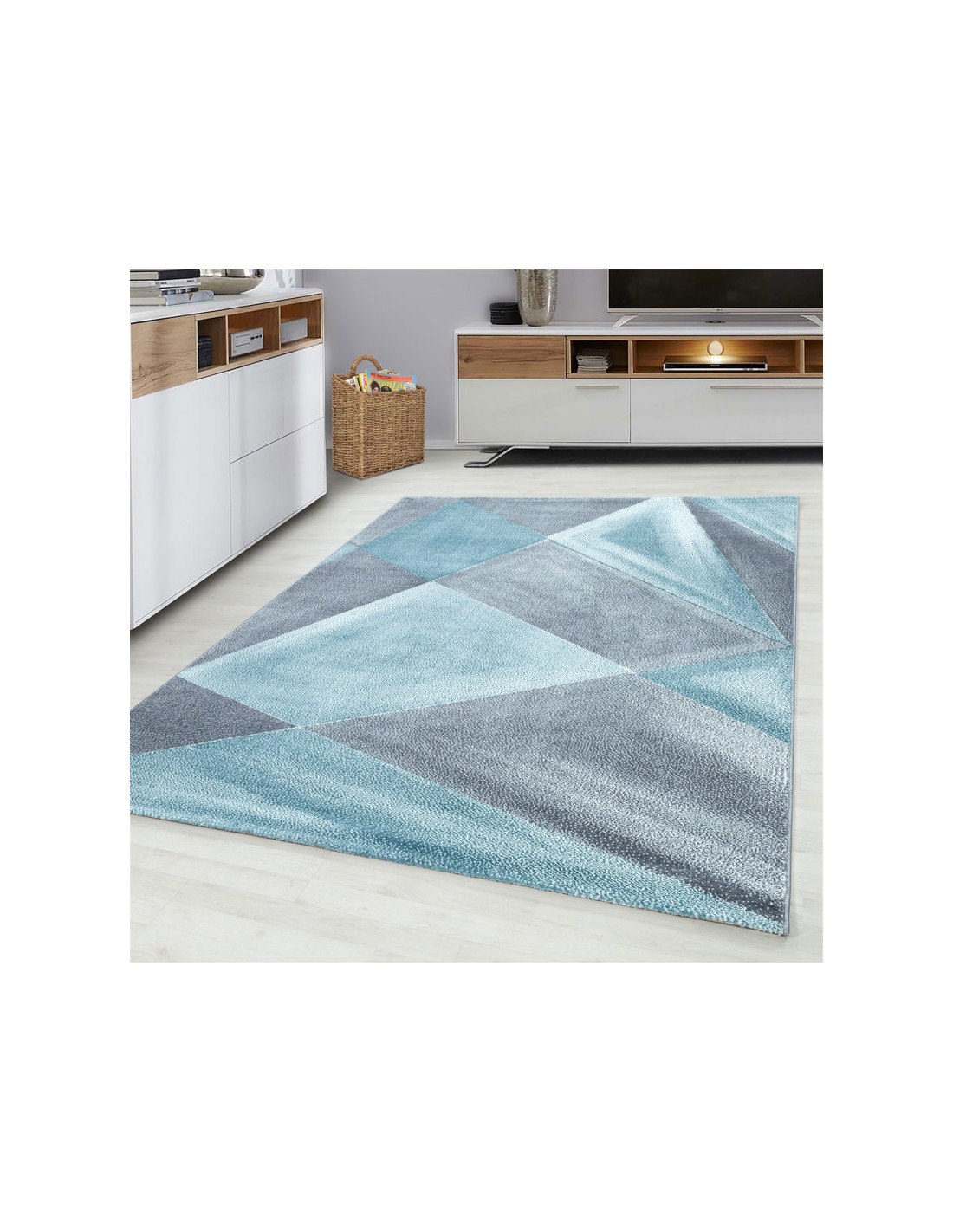 Modern, designer living room rug blue