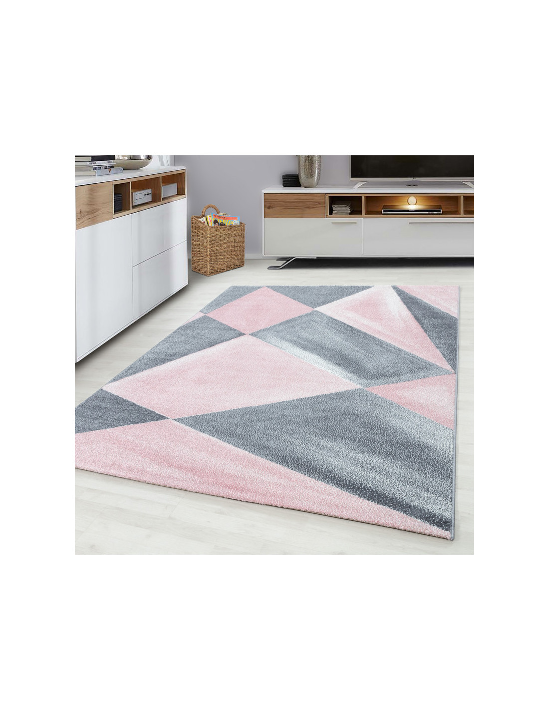 Modern, designer living room rug pink
