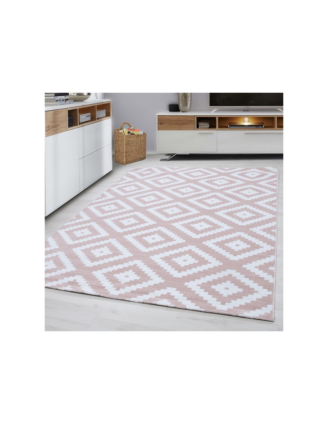 Designer living room youth room carpet wall motif checkered Plus-8005 Pink