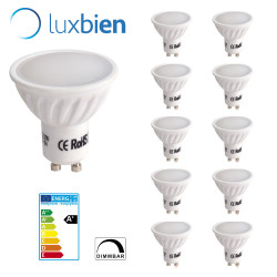 Lampe LED Gu10 remplace 50W halogène blanc chaud 2700-3000K 500lm Dimmable LUOKOED® 10 pièces [classe énergétique A +