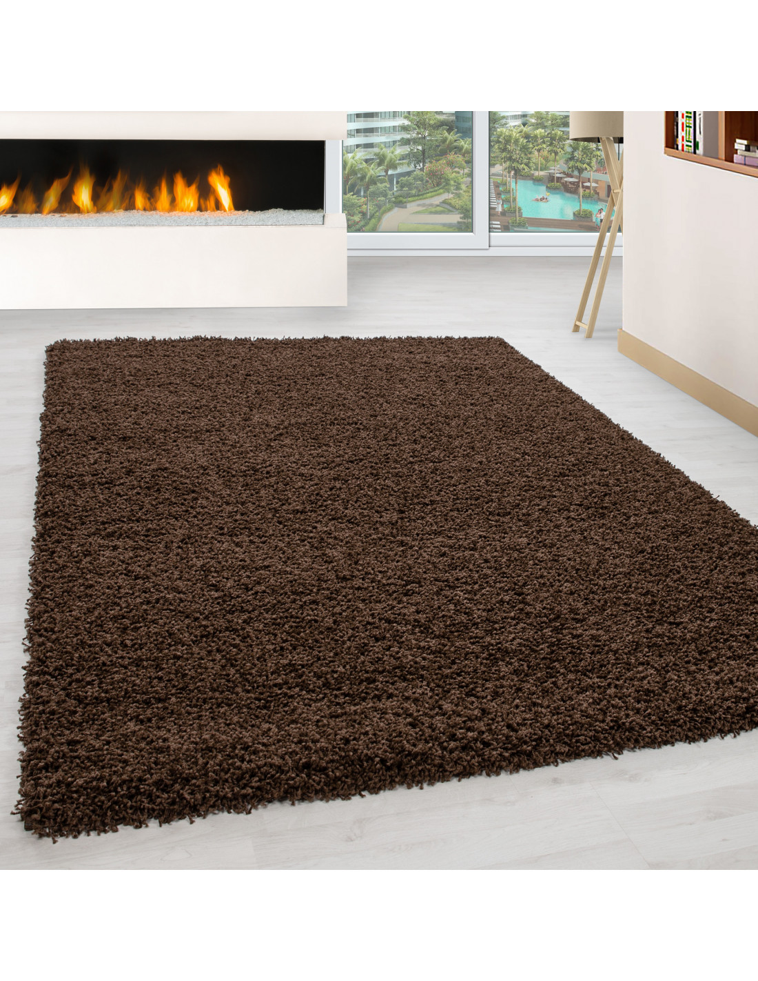 Shaggy carpet, pile height 3cm, uni-color brown