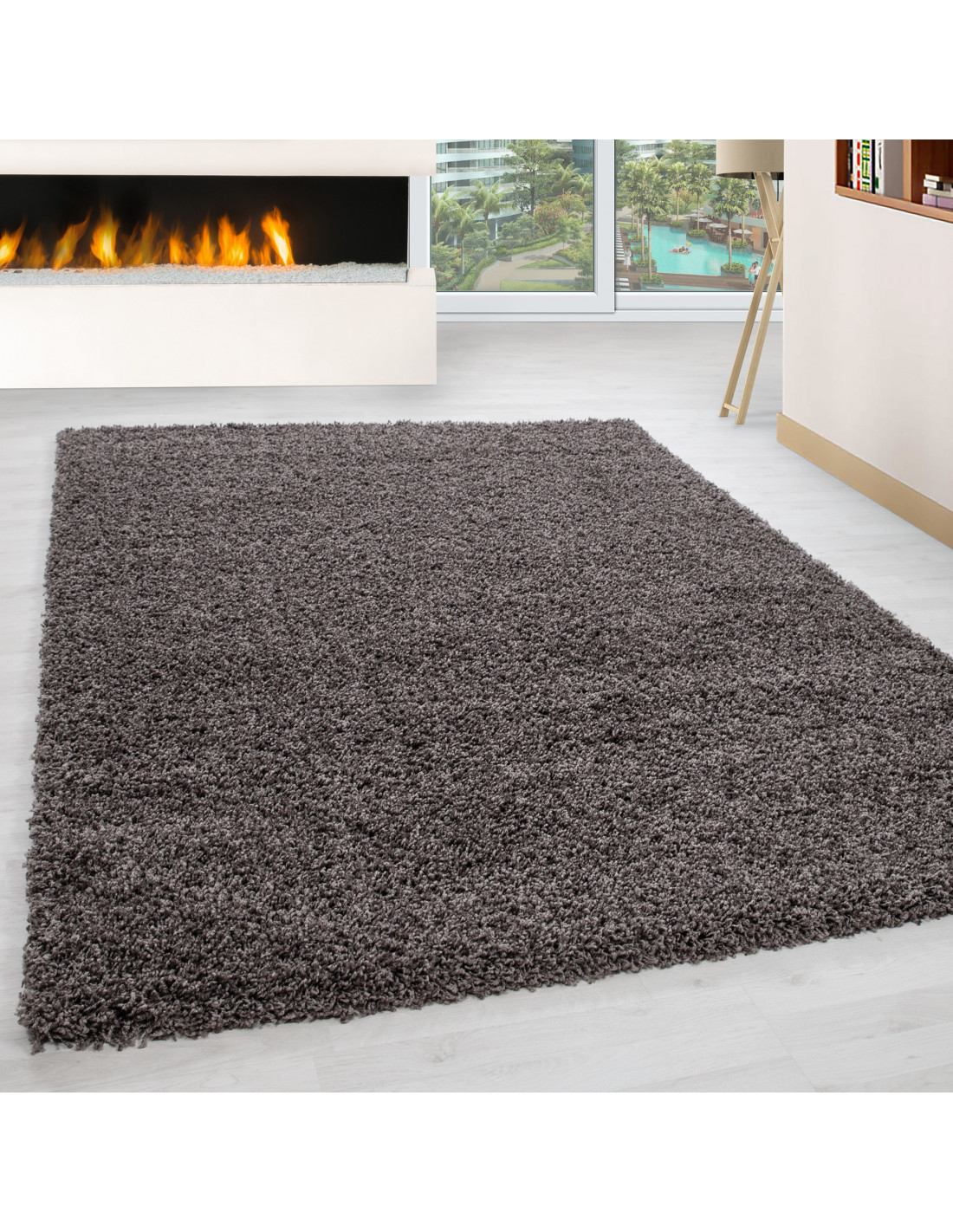Shaggy carpet, pile height 3cm, plain taupe