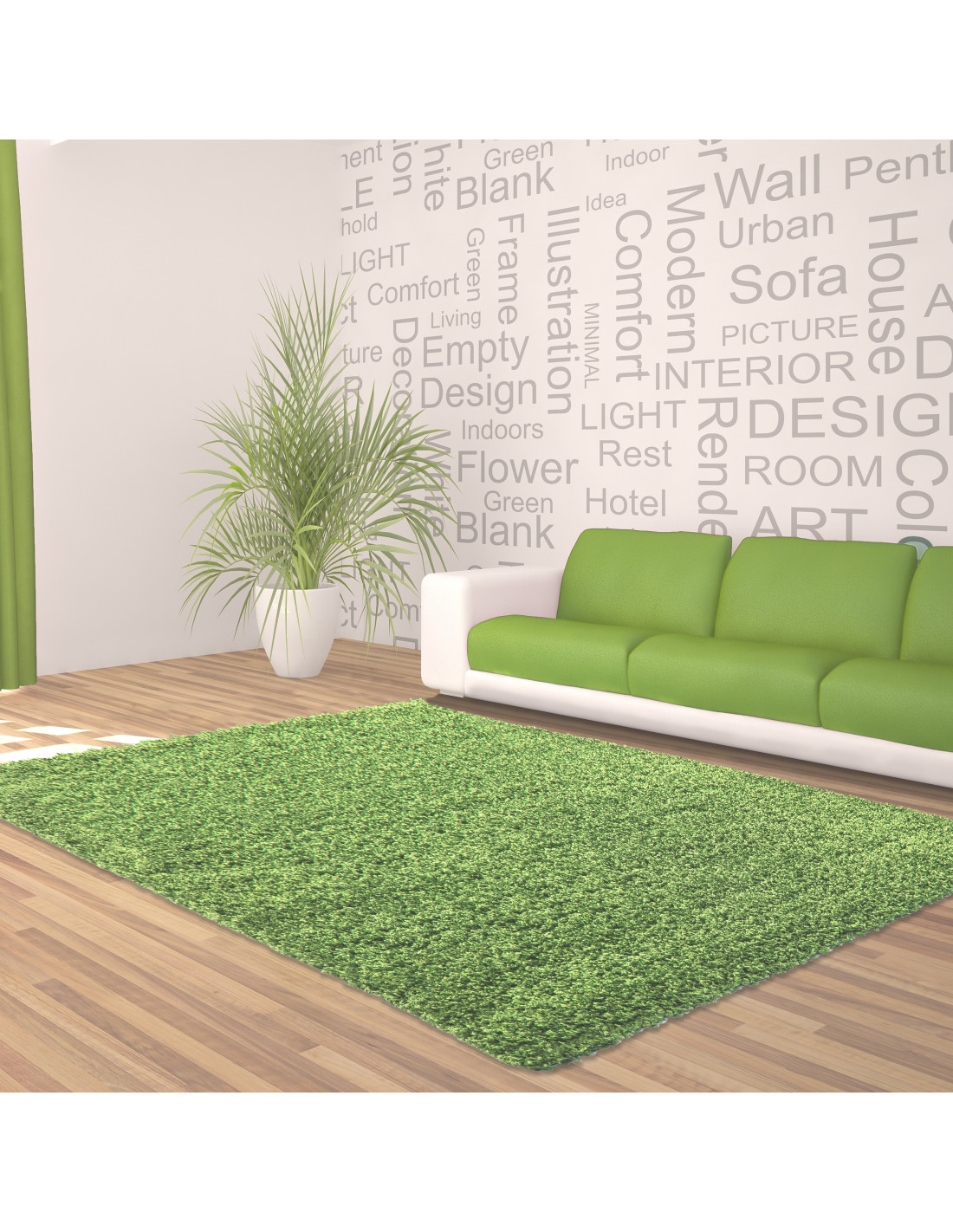 Deep pile long pile living room DREAM Shaggy rug uni color pile height 5cm green