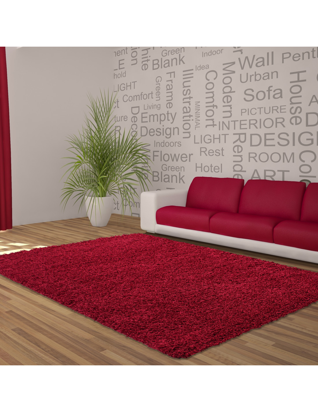 Deep pile long pile living room DREAM Shaggy rug uni color pile height 5cm red