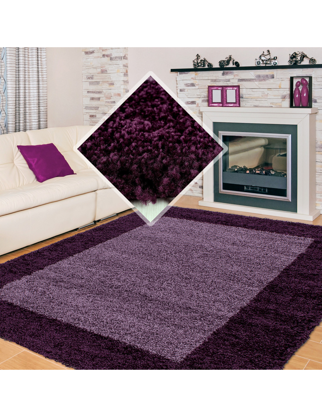 Tappeto a pelo lungo, pelo alto, pelo lungo, tappeto a pelo lungo da soggiorno, 2 colori, altezza pelo 3 cm, viola lilla