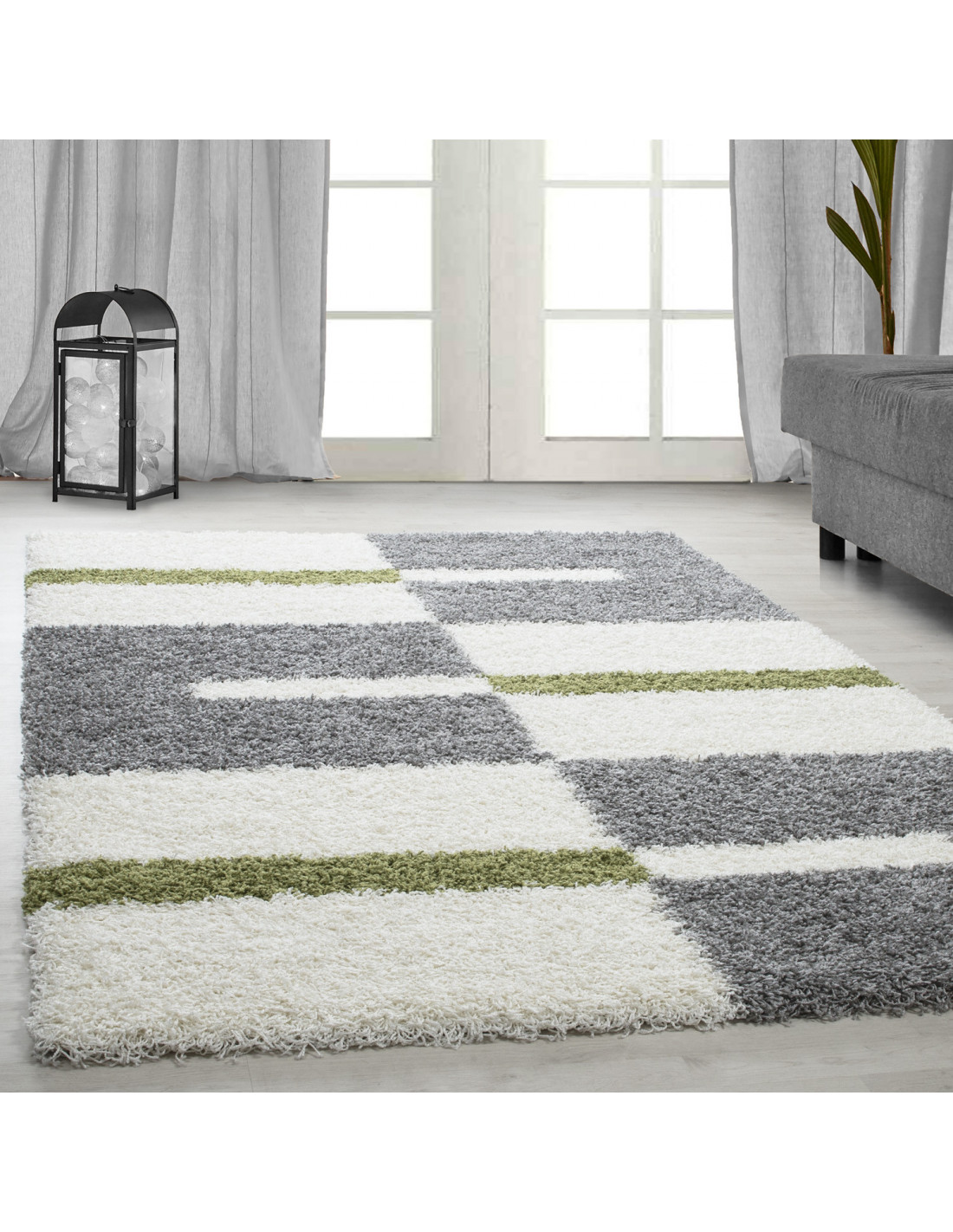 Hoogpolig tapijt, poolhoogte 3 cm, grijs-wit-groen