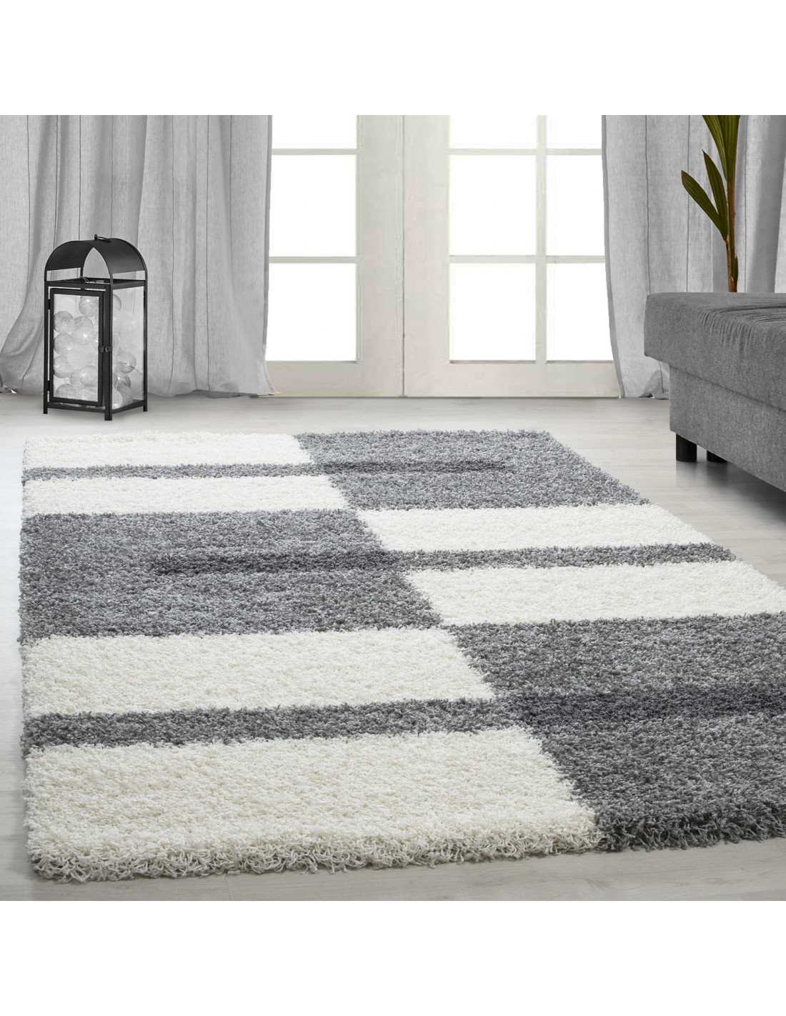 Altezza pelo tappeto shaggy 3 cm grigio-bianco-grigio chiaro