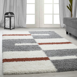 Shaggy carpet, pile height 3cm, gray-white-terracotta