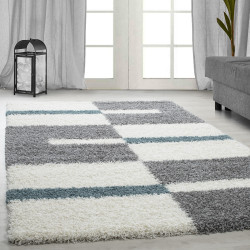 Hoogpolig tapijt, poolhoogte 3 cm, grijs-wit-turkoois
