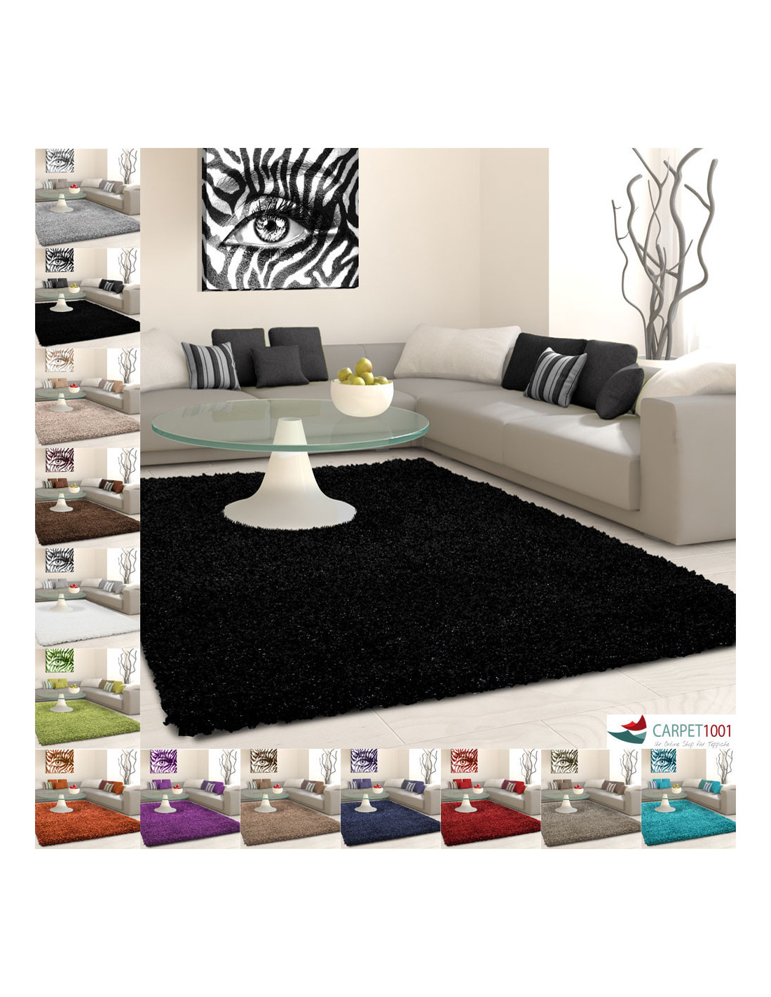 Shaggy rug, high pile, long pile, uni color, different sizes and colors