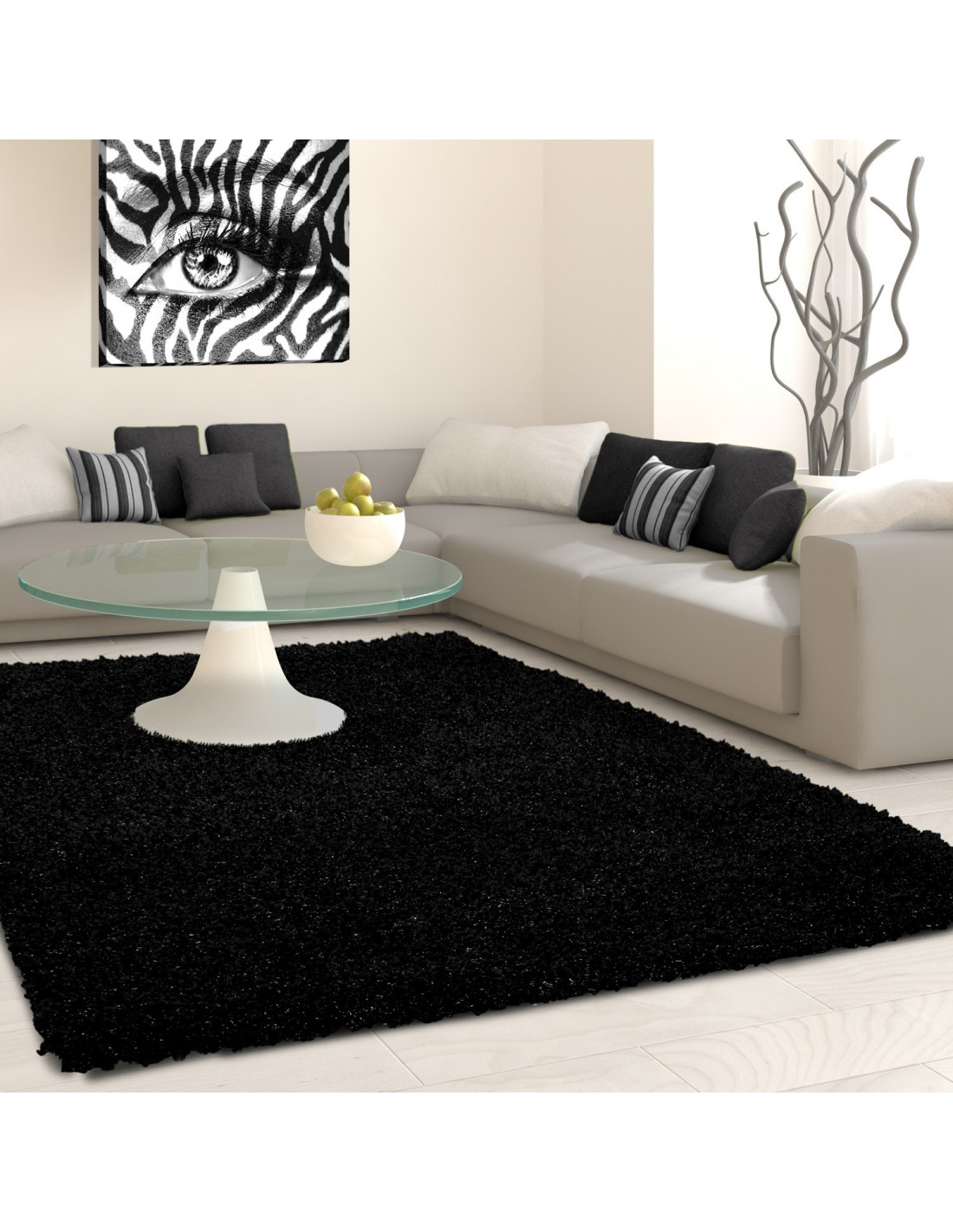 Shaggy carpet, high pile, long pile, living room shaggy, pile height 3cm, unicoloured anthracite