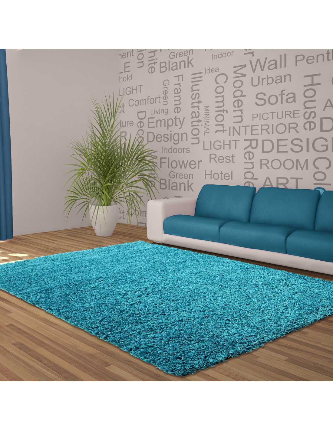 Deep pile long pile living room DREAM Shaggy rug uni color pile height 5cm turquoise