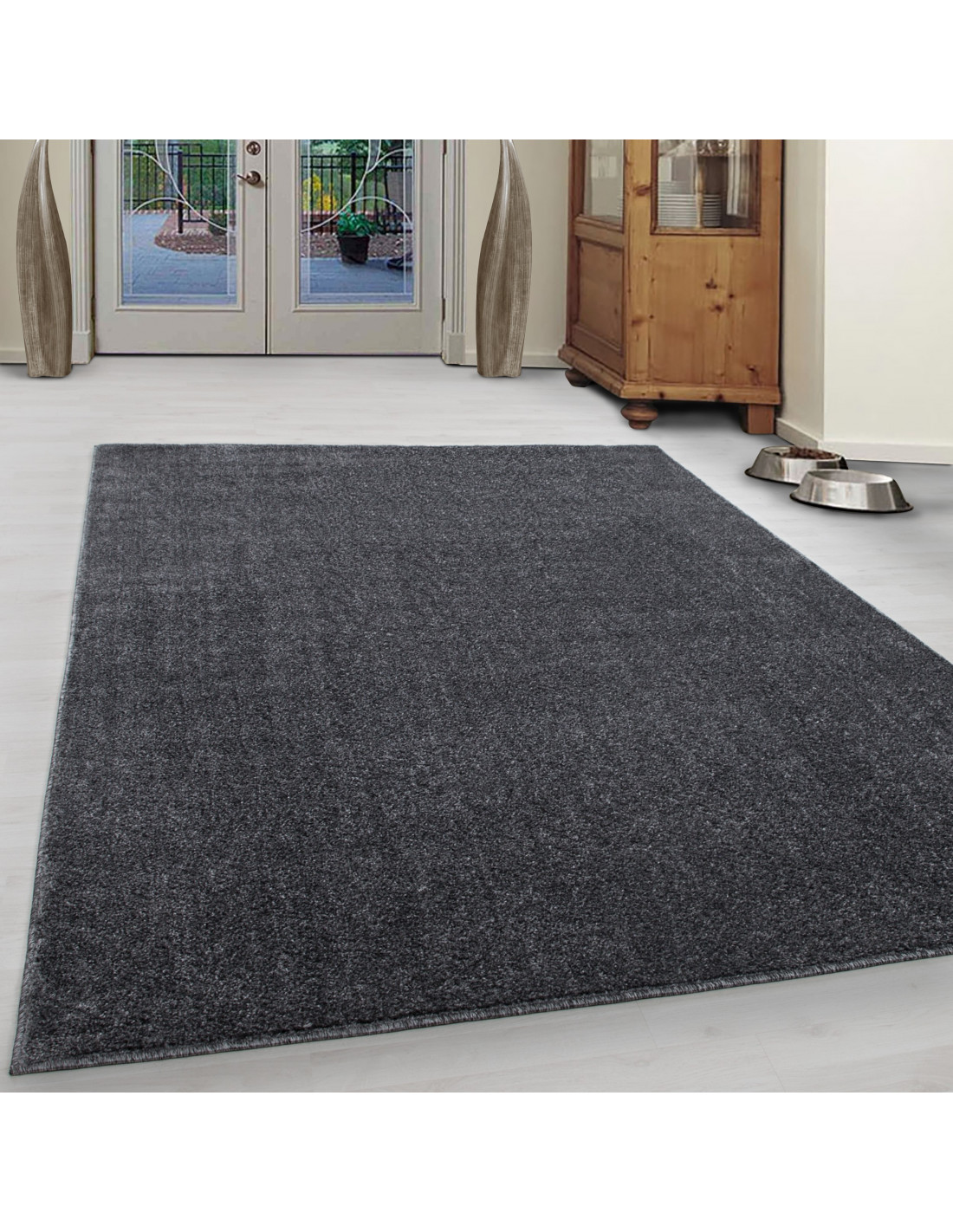 Grau Meliert Uni günstig Wohnzimmer Kurzflor Modern Einfarbig Teppich