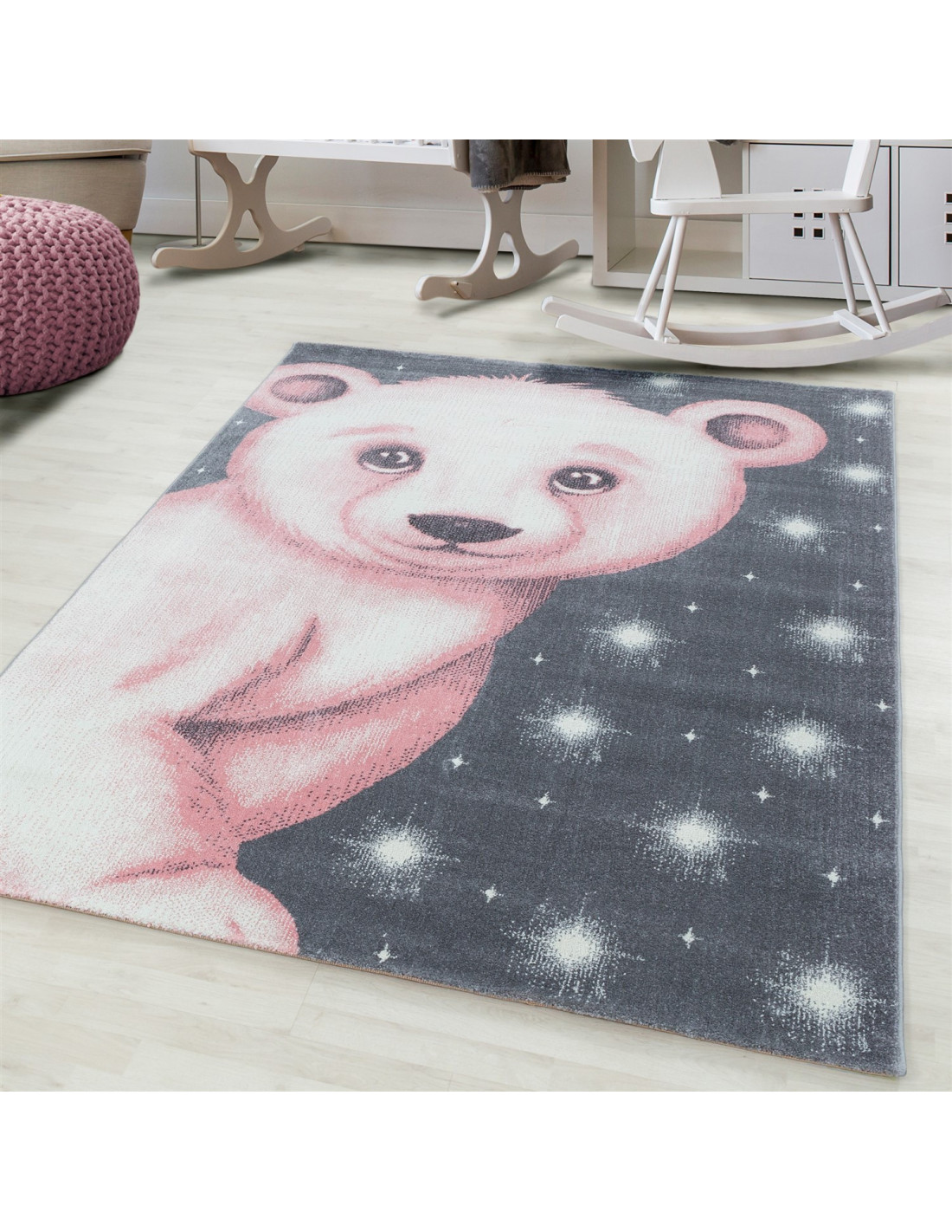 Alfombra infantil, alfombra bebe, habitación infantil, motivo nube, colores  rosa, gris y blanco