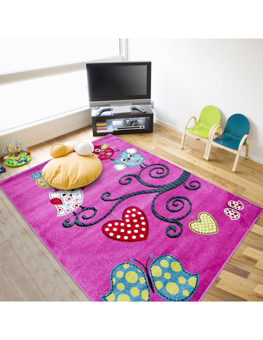 Kinderteppich Kinderzimmer Teppich mit motiven Baum Schmetterling Kids 0420 Lila
