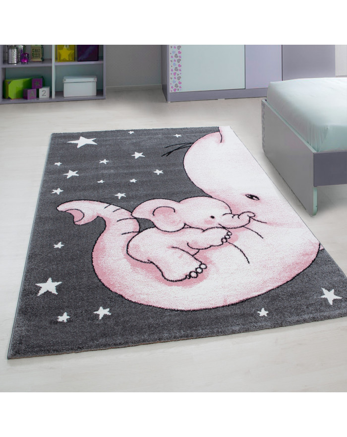 Alfombra infantil alfombra habitación infantil lindo bebé elefante estrella  gris-blanco-rosa