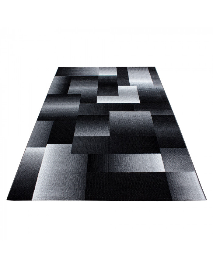 Muster Teppich Kariert Kurzflor Grau Schwarz Weiß Abstrakt Design Modern