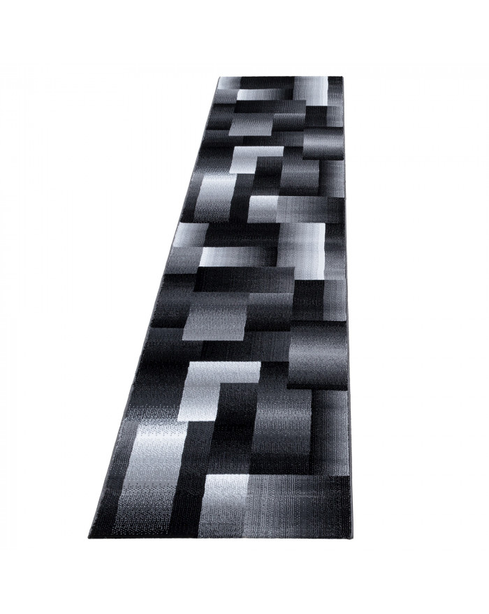 Modern Design Teppich Kurzflor Abstrakt Kariert Muster Schwarz Grau Weiß