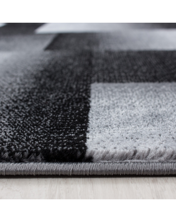 Abstrakt Kurzflor Grau Weiß Kariert Design Schwarz Modern Teppich Muster