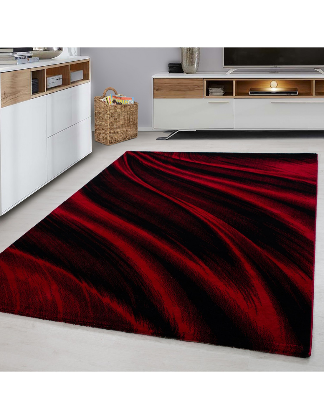 Designer Teppich Modern Wohnzimmer Ölgemälde Abstrakt Rost Optik in Rot Schwarz