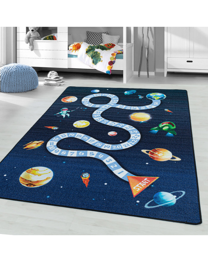 Laagpolig tapijt kindertapijt kinderkamer game space planet rocket