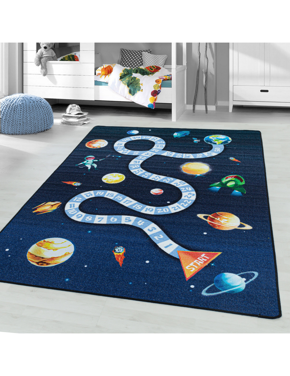 Alfombra infantil pelo corto diseño planeta espacio luna alfombra  habitación infantil blanco