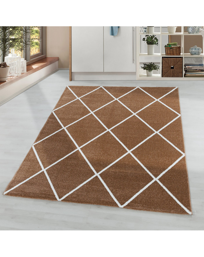 Short Pile Carpet Living Room Design Diamond Modern Lines Plain Colors Terra